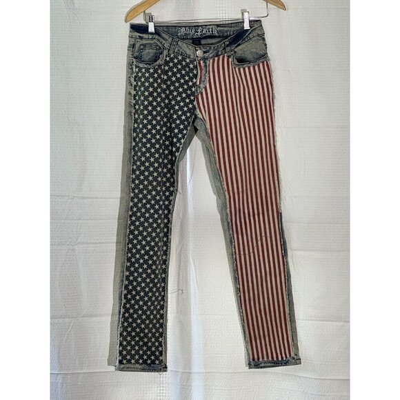Blue Faith Y2K Women’s Patriotic American Flag Distressed Jeans Sz 9/10 - Picture 2 of 12
